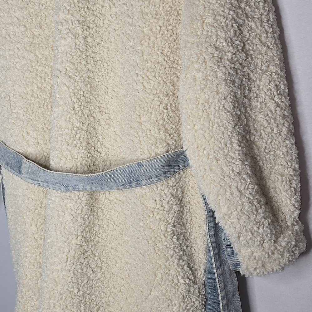 Nichole Lynel Size Small Long Sherpa Lined Denim Coat w/ Teddy Trim Jacket - Picture 9 of 13
